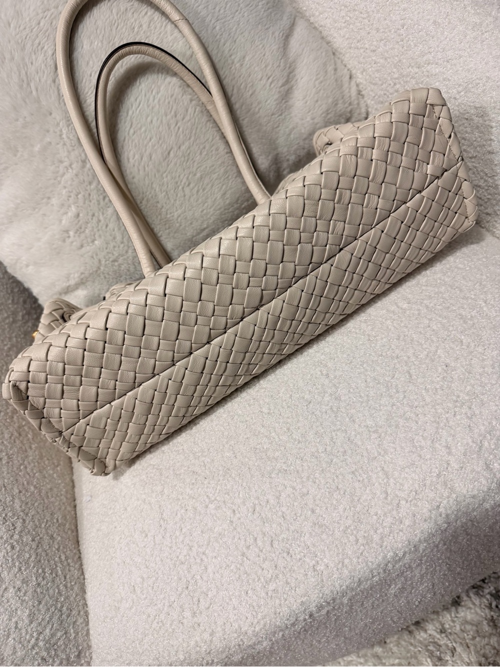 Donna Karan Woven Leather Shoulder Bag in Cream - Picture 2 of 9